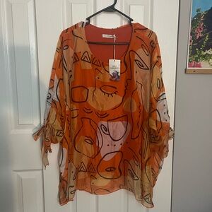 New Collection Orange Abstract Print Women's Top NWT